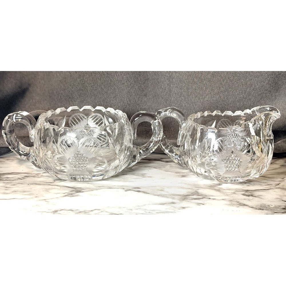 America Brilliant Period Style Cut Crystal Cream and Sugar Set Sunflower (3027)